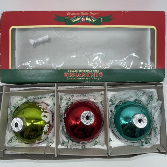 3 Shiny Brite Christopher Radko 3" Glass Ball Ornament Ombré Flocked MintConditn - Picture 7 of 8